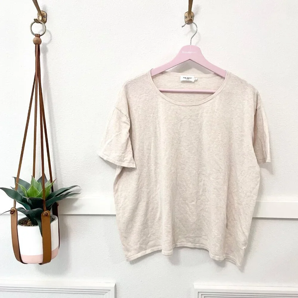 The Reset Ivory Short Sleeve Everyday Cotton Linen Blend Top Size XL - Picture 2 of 7
